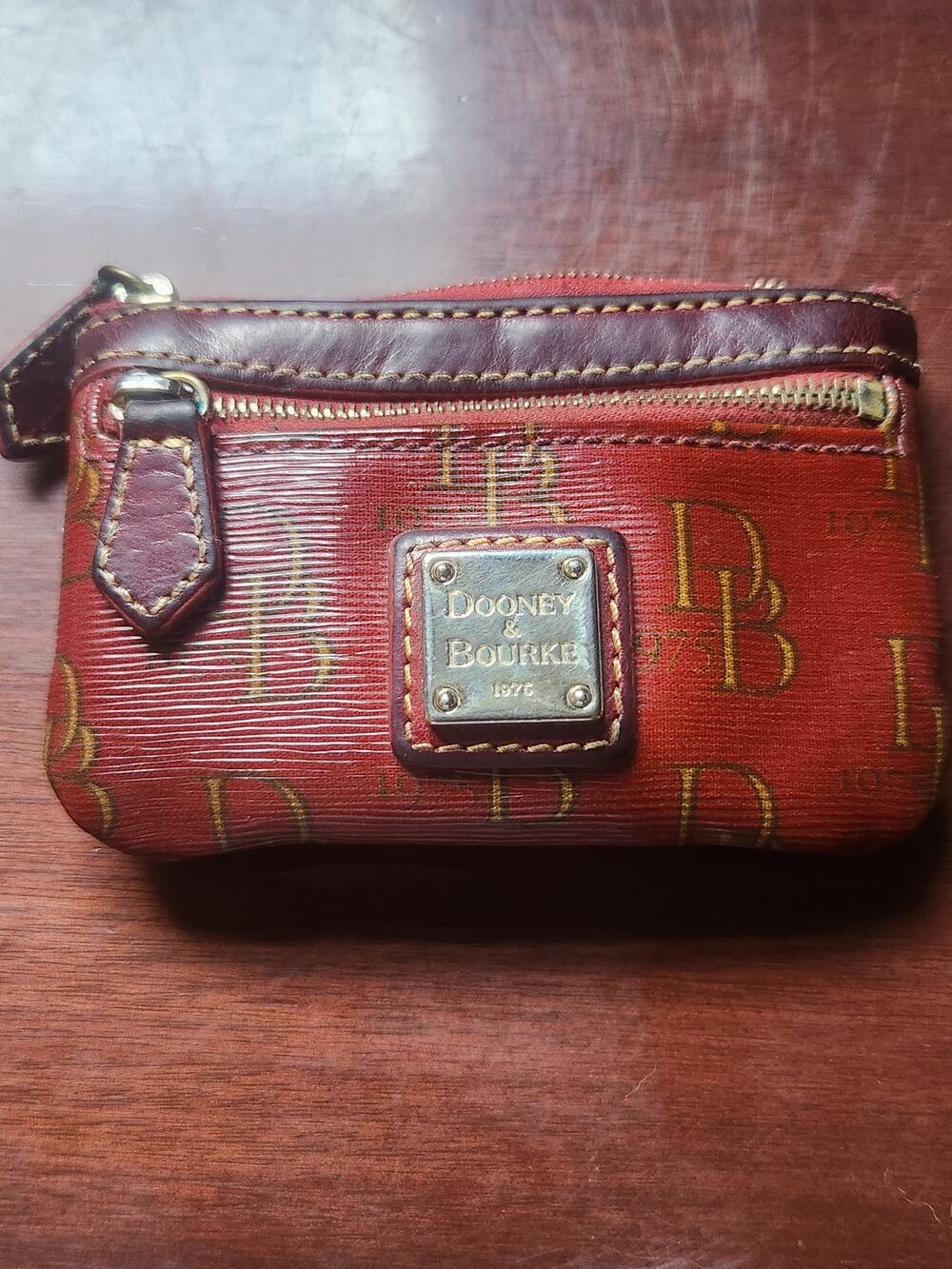 Dooney & Bourke Vintage Red Signature Zip Coin Key Pouch Wristlet